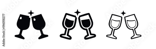 Clinking glasses celebration icon set. Toasting wine or champagne symbol.