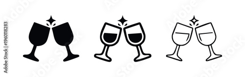 Clinking wine glasses icon set. Party celebration toast symbol.
