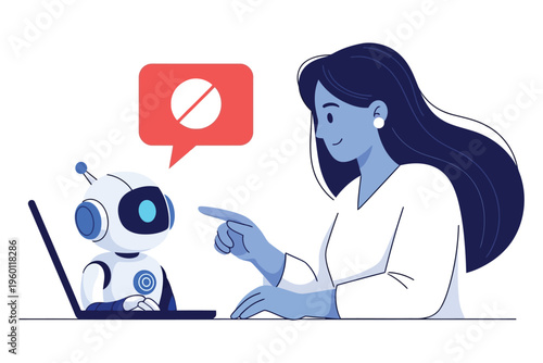 Woman interacting with a robot rejecting an option