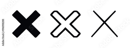 Cross mark icon set. X symbol for multiply or close. Delete button graphic.