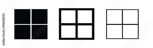 Window icon set. Four pane window symbol. Architectural element illustration.