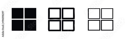 Grid Menu Icon Set. Dashboard, Apps, Four Squares, or Windows Symbol in Black and Outline Styles