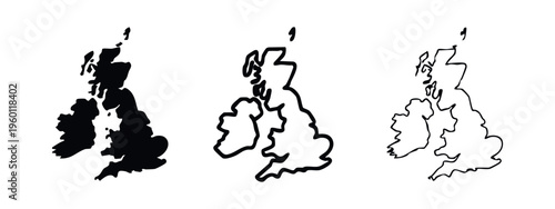 UK map vector icons. United Kingdom geographical outline and solid shape for design projects.
