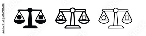 Scales of Justice Icon Set, Balancing Law and Equality Symbol. Weight Measurement Vector.