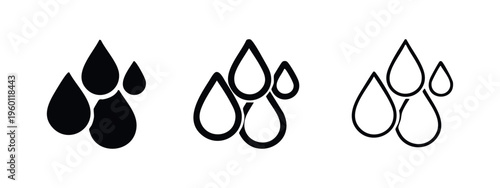 Water Drops Icon Set, Liquid or Rain Symbol. Hydration and Purity Vector.