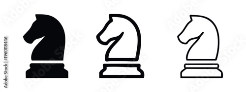 Chess Knight Piece Icon Set, Strategy Game Symbol. Board Game Vector.