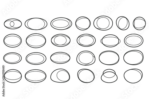 A collection of 30 black and white circular shapes on a white background