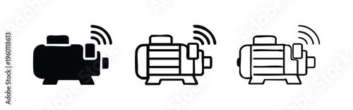 Connected electric motor with wireless signal icon, IoT pump or machine symbol, Smart industrial equipment illustration
