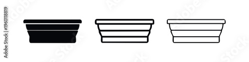 Collapsible container icon set, representing stackable storage, food pots, or space-saving solutions