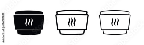 Hot Coffee Cup Icon Set with Steam - Disposable Beverage Mug Silhouette and Outline Vector