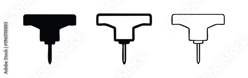 Pushpin or Thumbtack Icon Set - Stationery Item Silhouette and Outline Vector Graphic