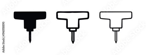 Pushpin Thumbtack Icon Set - Office Stationery Pin Silhouette and Outline Vector Graphic