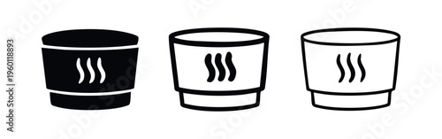 Tall Hot Coffee Cup Icon Set with Steam - Beverage Mug Silhouette and Outline Vector Graphic