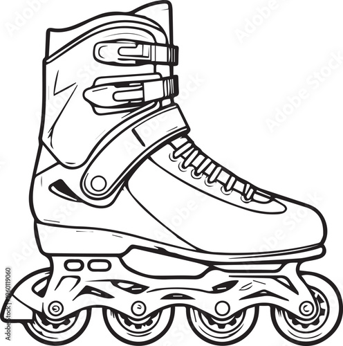 Black and white roller skate flat icon isolated on white background