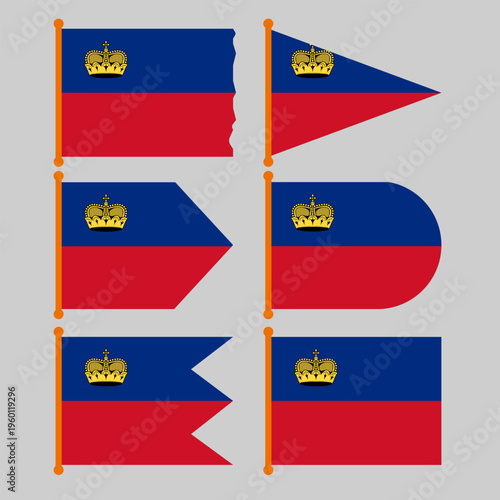 Liechtenstein flag in different shapes
Vector flagpole with different shapes on a white background isolated