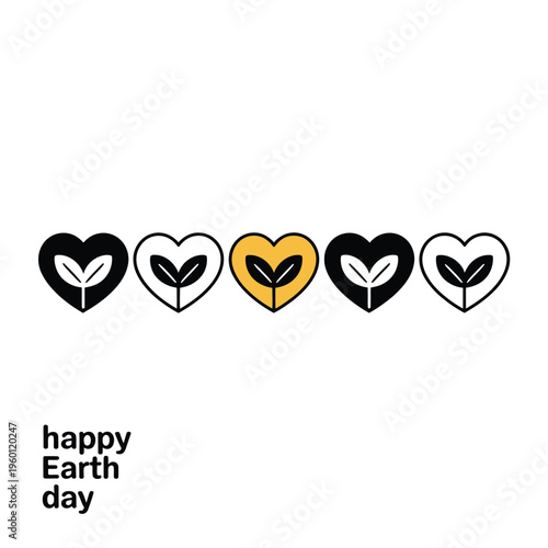 Happy Earth Day is celebrated with a row of heart symbols representing nature and environmental care.