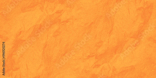 Vibrant orange crumpled paper texture background with realistic creases and shadows for creative design work
