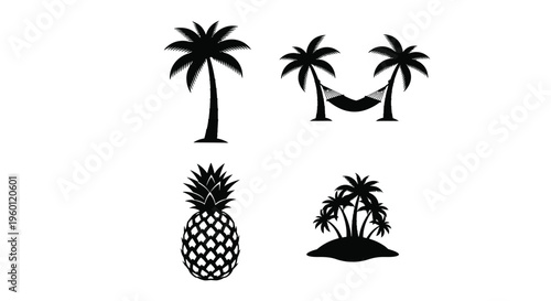 Tropical Silhouettes Vector Set Isolated on White Background