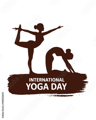 Silhouette of two women performing yoga poses with international yoga day text yoga t shirt exercise