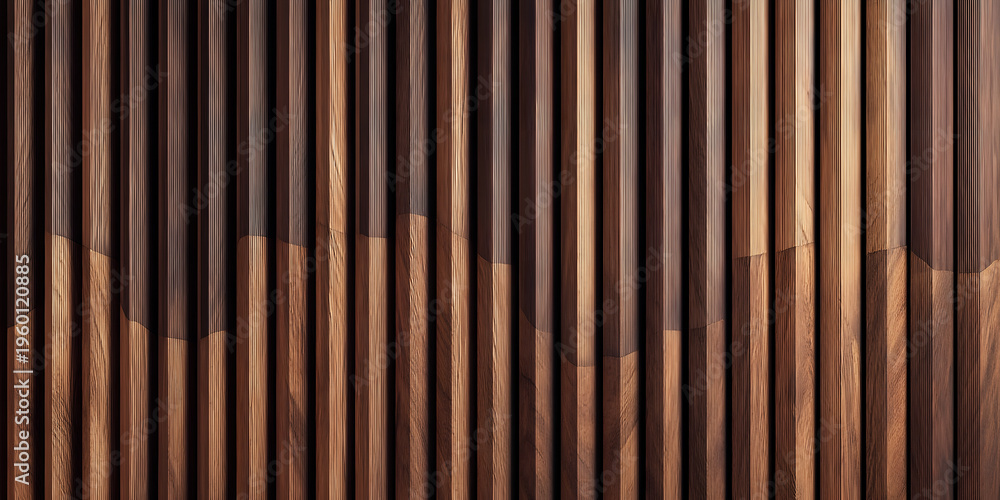 Obraz premium Walnut wood fluted panel interior cladding design showcasing luxury and elegance in modern architecture