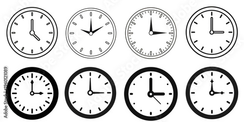 Free Download Analog Clock Icon Set: Time Watch Face Outline and Solid Symbols Isolated on Transparent Background

 - GFXLoad