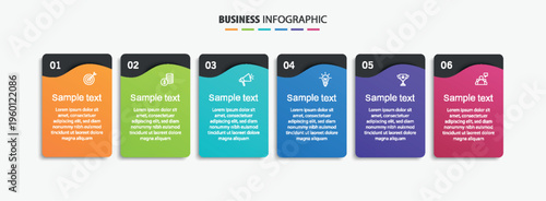 Infographic design business template with 6 options, steps. Can be used for workflow layout, diagram, annual report, web design