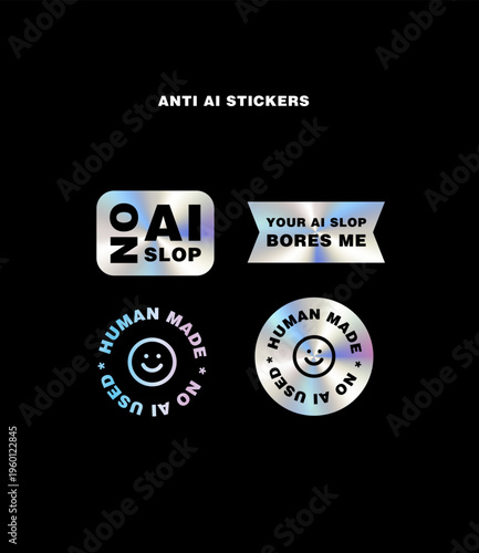 anti ai badge set, icon, ai slop human made sticker
