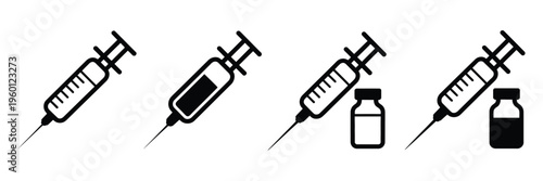 Syringe and vial icons representing vaccination and medical treatment, vector illustration for healthcare, immunization campaigns, and medical education