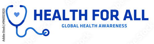 World Health Day Poster with Blue Monoline Stethoscope and Heart Icon for Global Health Awareness