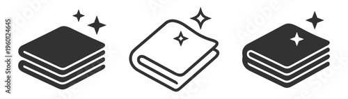 icon set of clean towels with sparkle hygiene and freshness symbols on transparent background