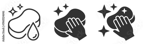cleaning sponge icons with hand and sparkle effects isolated on transparent background