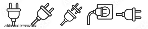 Tableau sur toile electric plug icon set outline style vector illustration on transparent backgrou