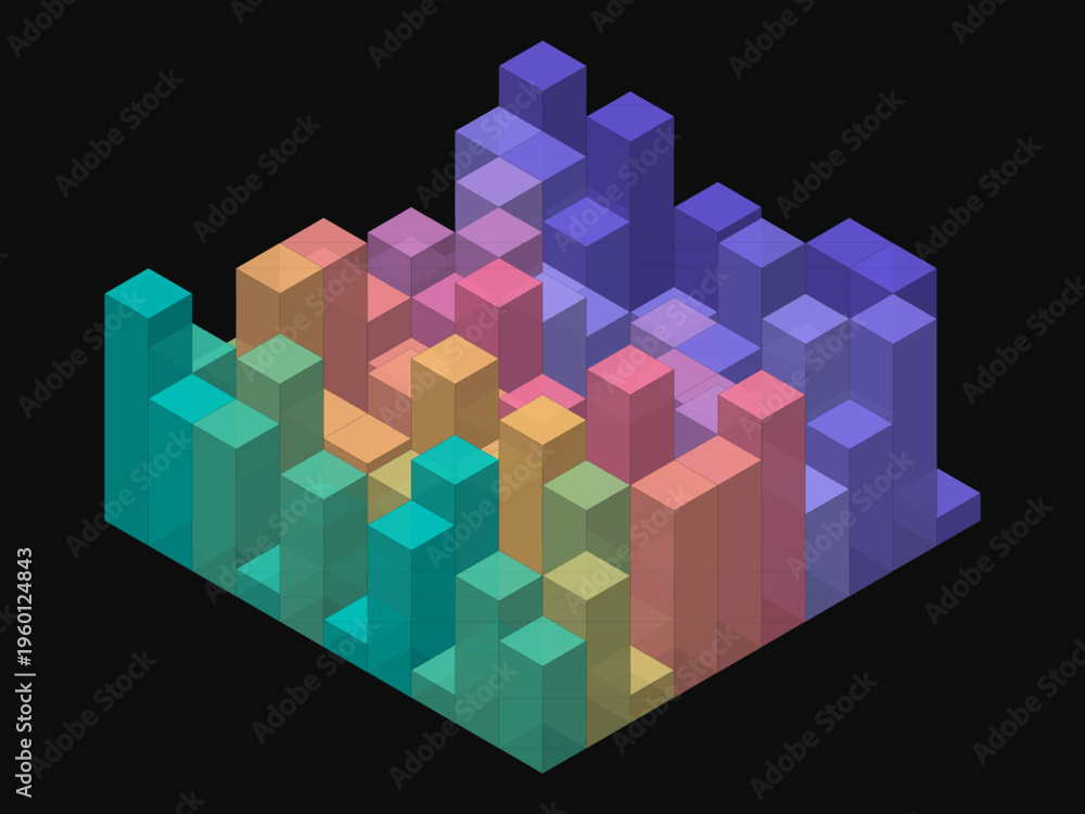 Obraz premium Colorful Geometric Block Pattern Isometric Art Design