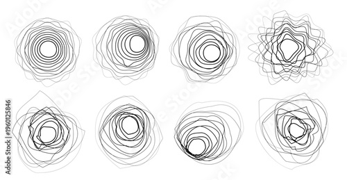 Line round wave icon, concentric linear sound pattern