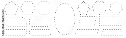 Dashed line square and round borders, dotted rectangles, circles