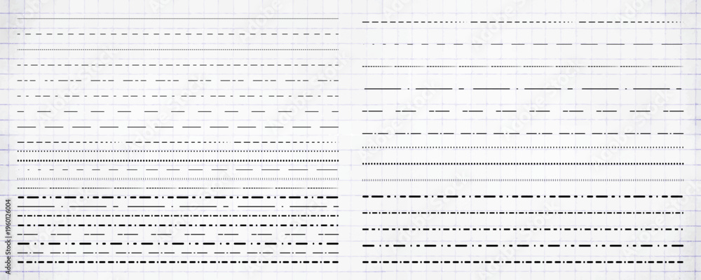 Obraz premium Straight dash line set. Pencil borders design