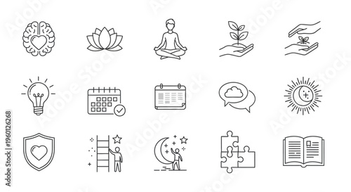 Various icons for business and education.