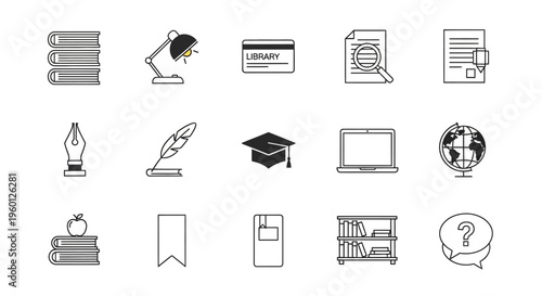 Icons of education and learning tools.