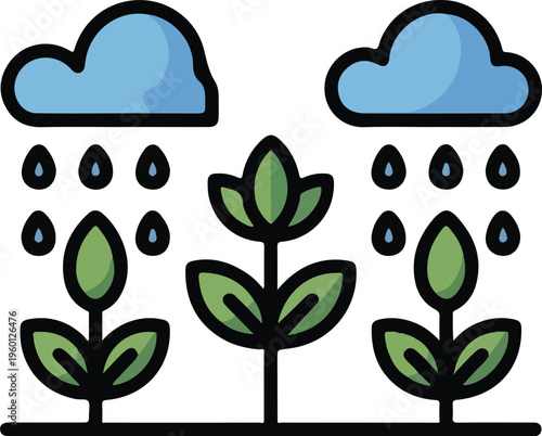 Cloud raining seeds sprouting plants vector.