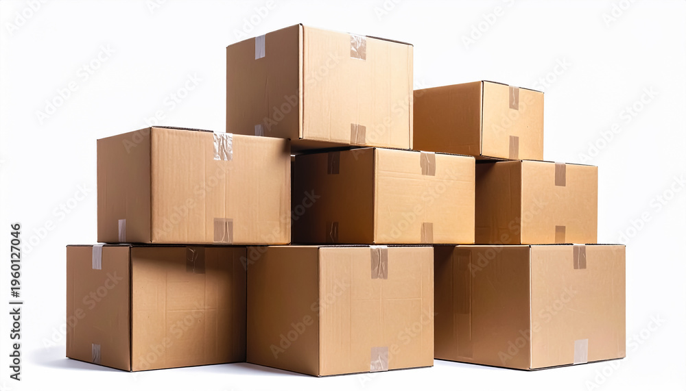 Fototapeta premium Stacked Cardboard Boxes Arranged in Pyramid Formation Representing Logistics and Storage Efficiency