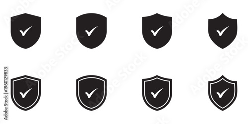 Shield icons with checkmarks. Shield checkmark icon set, security symbol vector.  Shield icon and check mark icon indicating approval.