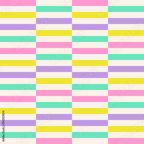 Seamless pastel striped pattern with horizontal lines in soft pink, yellow, mint and lavender tones. Perfect for fabric, wrapping paper, textile design, wallpaper and cute backgrounds.