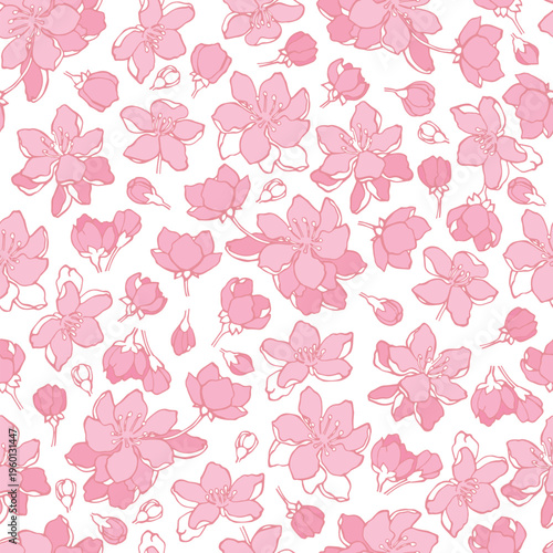 Sakura pink flower seamless pattern, japanese cherry blossom illustration