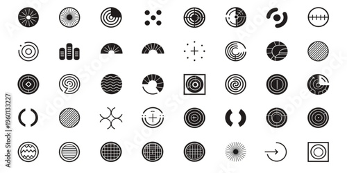 Various geometric shapes and patterns arranged on a clean surface for design