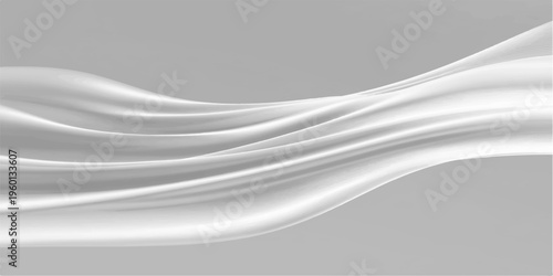 Elegant silver silk fabric flows gracefully in the light, creating a sense of movement, luxury, and serenity. Capture the gentle sway of the material in a pristine and modern composition.
