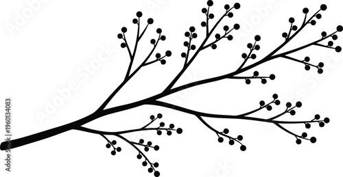 Minimal Spring Tree Branch with Flower Bud Silhouette