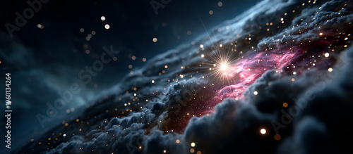 Colorful nebula with glowing stars in deep outer space, cosmic cloud, galaxy background, universe, astronomy, interstellar dust, celestial scene, science fiction, astrophysics, spa