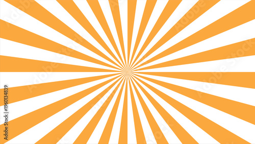 Retro orange sunburst abstract background. Vintage colorful radial ray and pop art comic burst vector illustration for summer banner and poster.