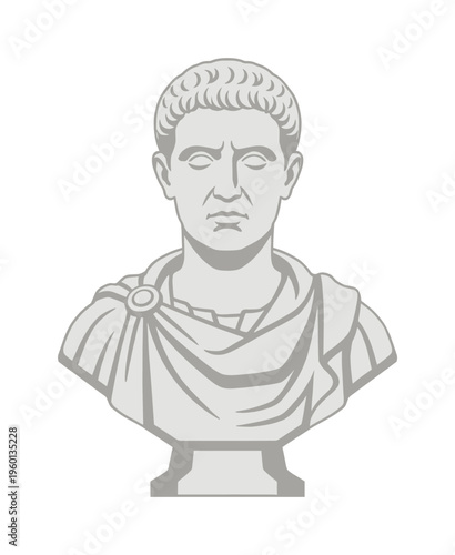 A vector illustration of a stoic Roman emperor bust. Perfect for concepts of history, law, government, leadership, and classical art. Timeless and authoritative design.