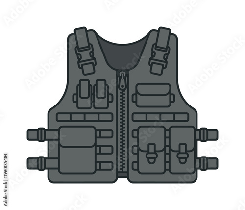 Tactical military body armor vest icon for protection. A flat vector illustration of combat and police equipment, gear for security, special forces, and video games.